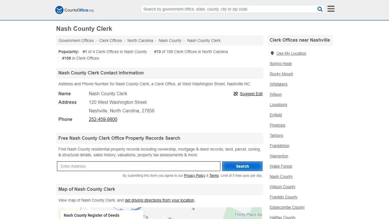 Nash County Clerk - Nashville, NC (Address and Phone)
